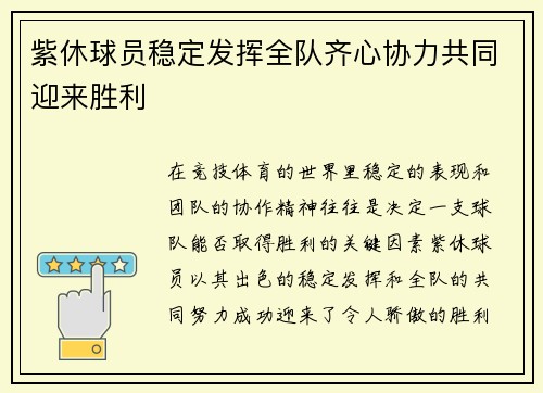 紫休球员稳定发挥全队齐心协力共同迎来胜利